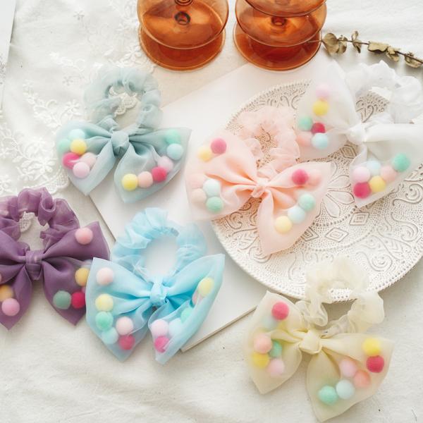 Lace Organza hairball  kids hair accessories bowel scrunchies girl's hair rope bypass headpiece Yiwu wholesale