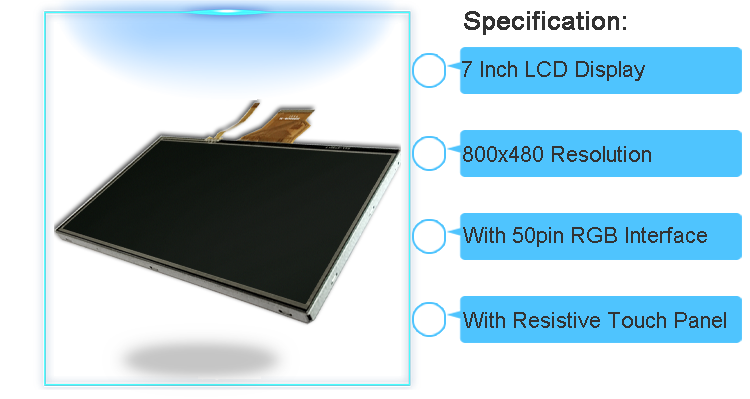 Custom 800x480 7 Inch HD IPS Display 50 Pin WVGA LCD TFT Touch Screen