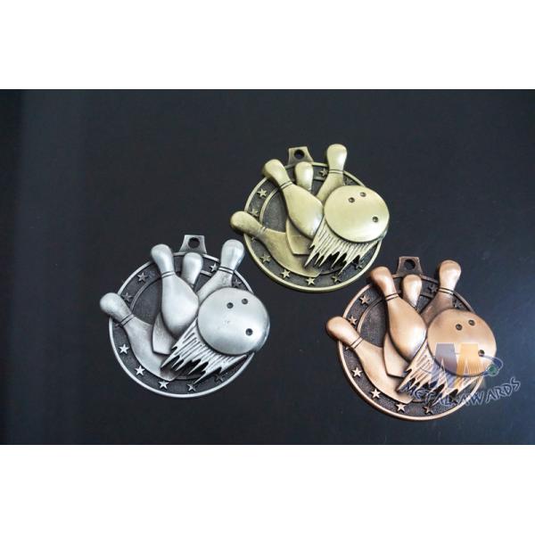 Metal Zinc Alloy Custom Bowling Sports School Engraved Medals With 2D Or 3D Type, Lanyard Or Ribbon