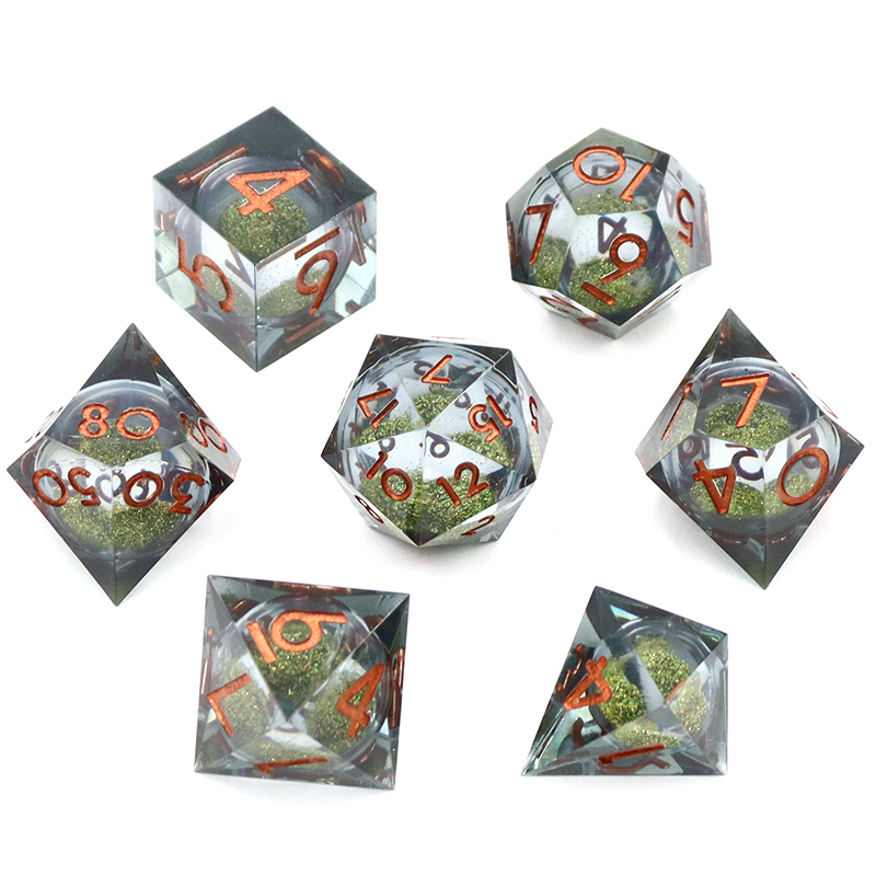 Customized Color and Logo Printed 7 RPG Polyhedral Resin Dice Set for DND Games