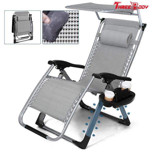Adjustable Folding Outdoor Patio Lounge Chairs With Canopy Sunshade Cup Holder