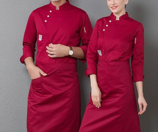Designer Chef Uniforms Long Sleeve Tops + Apron Costumes Chef Overalls Kitchen Uniform Restaurant Clothing Cooking Wear