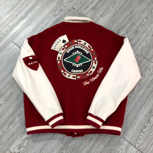 Customized Size Men's Varsity Jacket With Chenille Embroidery Logo And Leather Sleeves