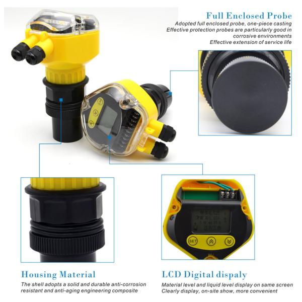 Split Type Ultrasonic Sensor Transmitter Ultrasonic Water Level Meter 10M