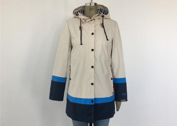 Anti Wind Hooded Ladies PU Jacket Beige Trench Coat , Womens Leather Clothing