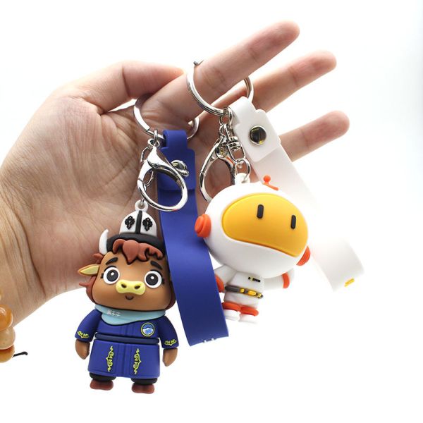 Customized Cute 3D Keychain Rubber Cartoon Silicone Pendant Linked With Silicone Rubber Doll
