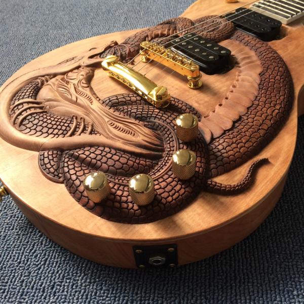 Custom guitar, carved dragon pattern, ebony fingerboard, free shipping