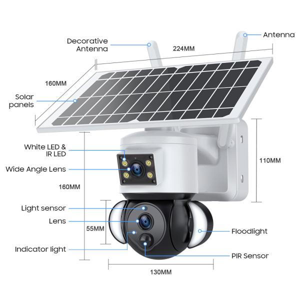 6MP CCTV 4G Solar Camera Dual Lens Flash Lights Outdoor PTZ