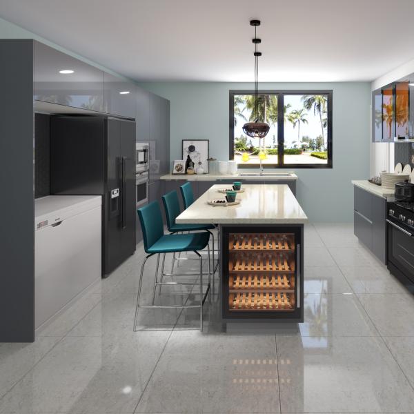 Современный кухонный шкаф с акриловой отделкой и стеновым стилем