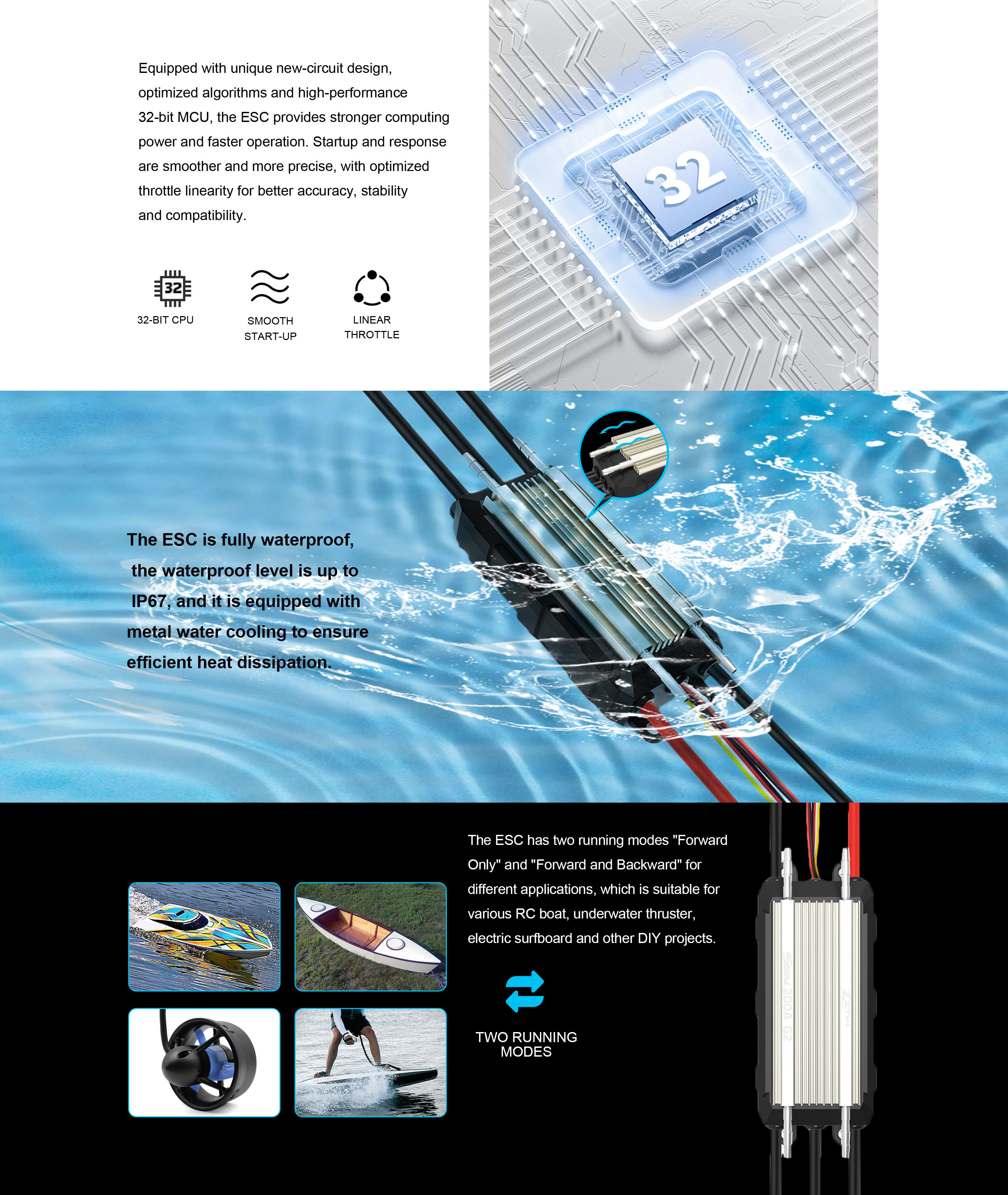 HV G2 ZTW Seal 200a ESC 6S-14S ESC With 12V SBEC For Heavy Duty Marine Propulsion