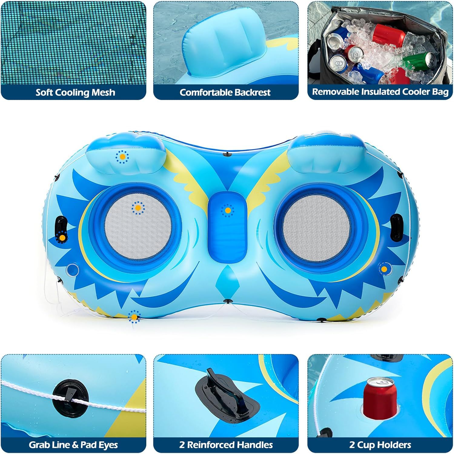 Custom Inflatable Floating Raft Double Lounge Chair Mesh Water Float Bed Pool Mattress
