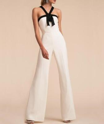 Custom Clothing Factory China Women'S Sexy Jumpsuit Halter Neck Sleeveless Wide Leg Long Pant Romper One Piece Outfit