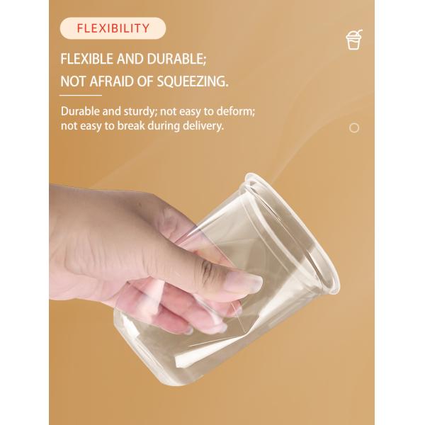 Taza de plástico comercial de calibre 95 en forma de U Bebida de té leche pudín de café sucio Taza de PET con tapa de panda