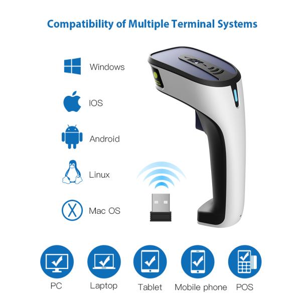 1D 2D QR Code Wireless Barcode Scanner for Inventory Management Scan Mode Auto Sense