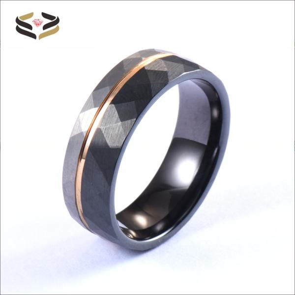 Rose Gold And Black Plated Tungsten Ring Faceted Finished 8mm For Men'S Wedding Gifts