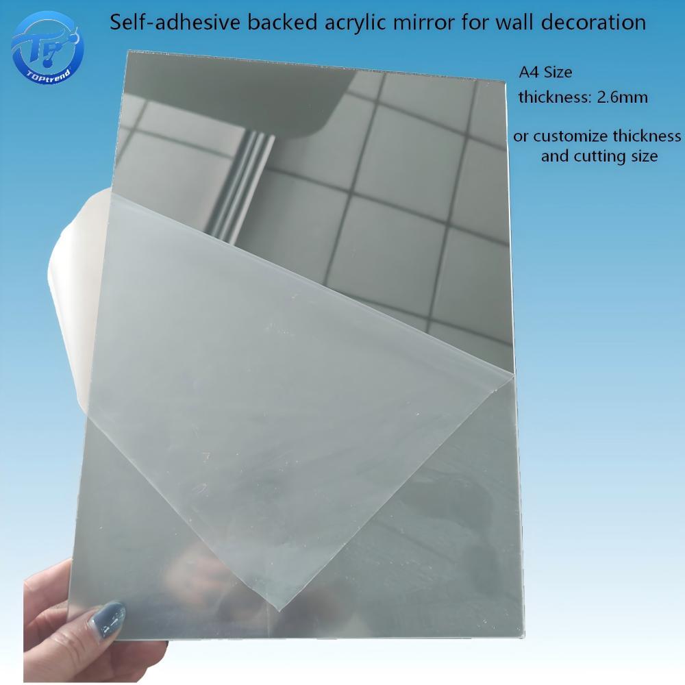 6Pcs A4 210×297mm Self-Adhesive PMMA Acrylic Mirror Sheet Set, 2.6mm Shatterproof Non-Glass DIY Wall Mirror