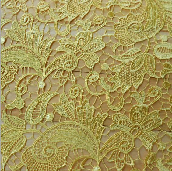 Polyester +Milk Silk Water Soluble Embroidery   Fabric with Yellow Color