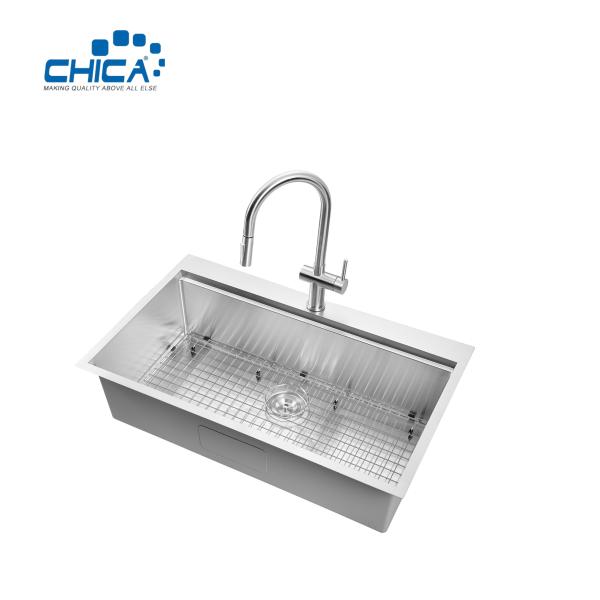 33x22x10 single bowl SUS304 stainless steel commercial topmount handmade house kitchen sink with faucet
