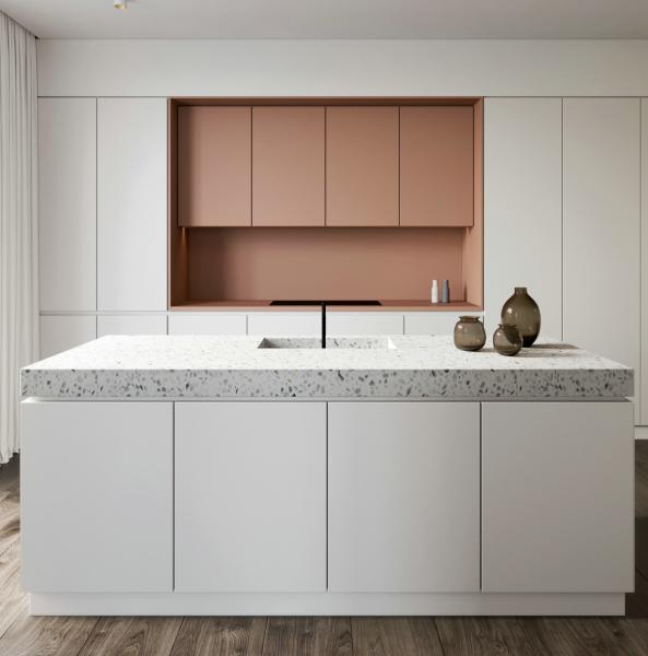Modern Light Luxury Design Kitchen Wood Melaine Kitchen Cabinet With Island