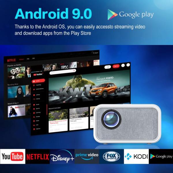 Android 9.0 Проектор T5 HD Wifi 5G Bluetooth 1080P 340x280x120 мм