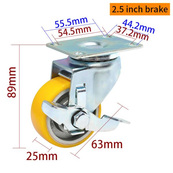 EDL de trabajo ligero 2.5 pulgadas 80 kg de placa de aluminio de rueda por tipo rígido, giratorio y freno