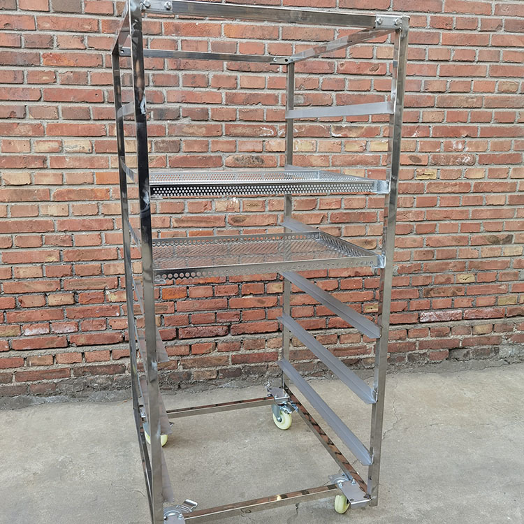 Stackable Stainless Steel Rack Trolley with 15 Tiers and Anti-Collision Bumper for Bakery and Warehouse
