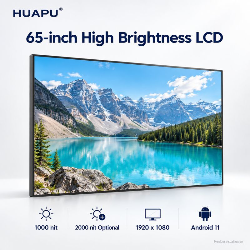 65 Inch FHD High Brightness LCD Screen Advertising Display 1000 Nit 2000 Nit Optional