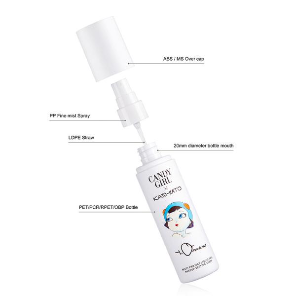 Garrafa selada alta do pulverizador do ANIMAL DE ESTIMAÇÃO 100ml, garrafa de embalagem cosmética do curso para produtos faciais do cuidado