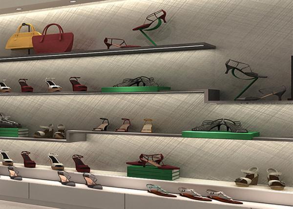 Fashion Shoe Display Wall Shelves , Round Footwear Display Stands MDF Material