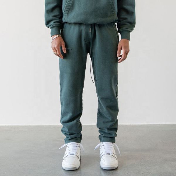 Custom Logo Cotton Vintage Elasticated Zip Pockets Washed Unisex Distressed Jogger Men Tracksuit Sweatsuit