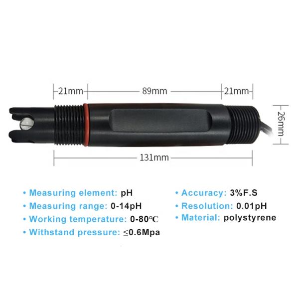 12-24V DC Power Supply Industrial RS485 0-10V 4-20mA Water PH Sensor for Water Tank Monitoring