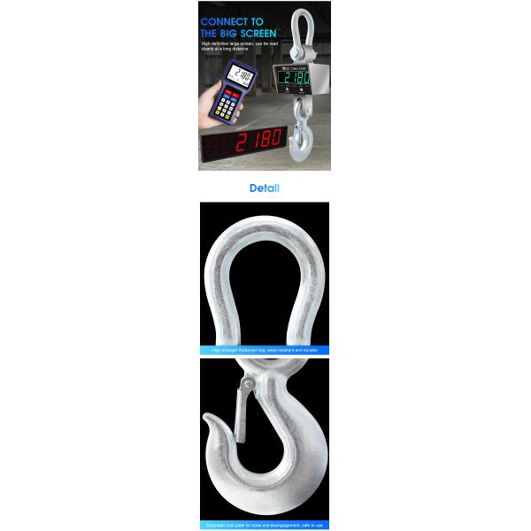 1/2/3/5/10T Industrial Remote Stainless Steel Crane Scale Hook hanging Weighing Scale