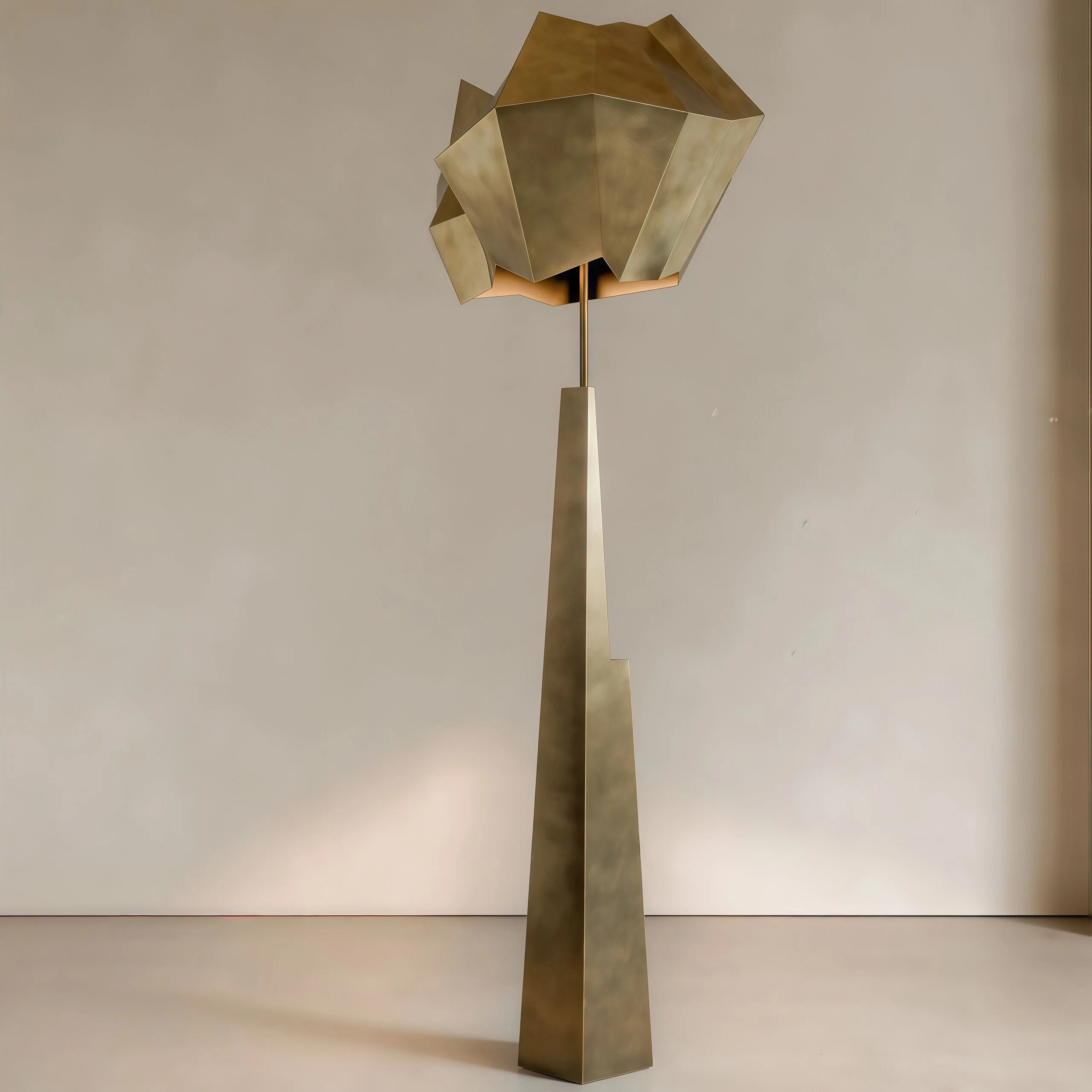 JYLIGHTING Sculptural Faceted Iron Floor Standing Lamp, Antique Brass Finished Art Floor Light for Luxury Residential and Hospitality Interior Decoration