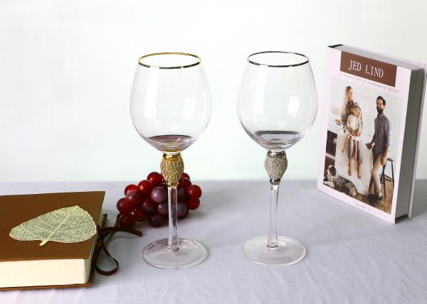 Hand Blown 20Oz Lead Free Crystal Wine Glasses Gold Rim Diamond Decoration