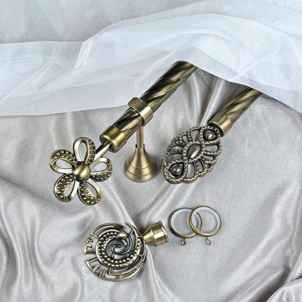 Aluminum Oval-Shaped Finial Anti-Brass Color 3m Iron Pole Curtain Rod With Single Bracket