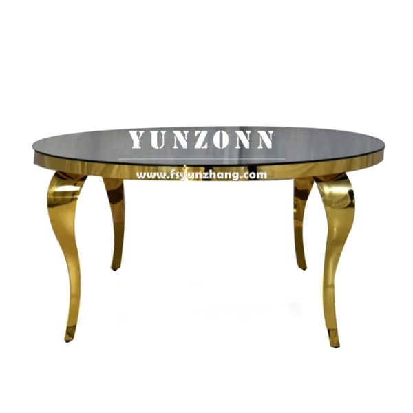 Louis Modern Round Marble Dining Table with Polished Gold Stainless Steel Serpentine Legs for Hotels or Living Rooms