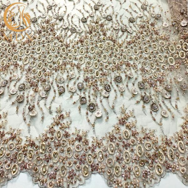 Африканец золота отбортовал Handmade ткань шнурка вышивки с Appliques