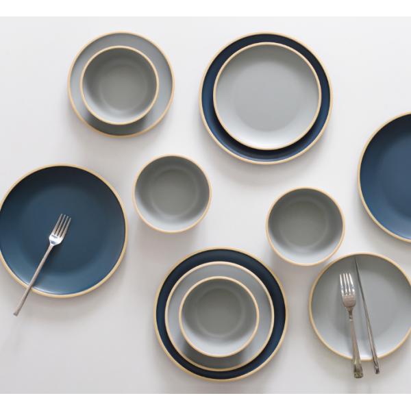 Gufaith Melamine Dinnerware Set,Plate and Bowl Sets,Dishes Set for 4,Outdoor Dinnerware Set,Blue and Grey Color, Modern