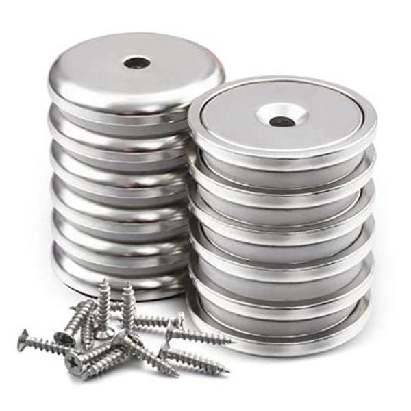 Round Base Cup Neodymium Magnet Pot With Heavy Duty Countersunk Hole And Stainless Screws
