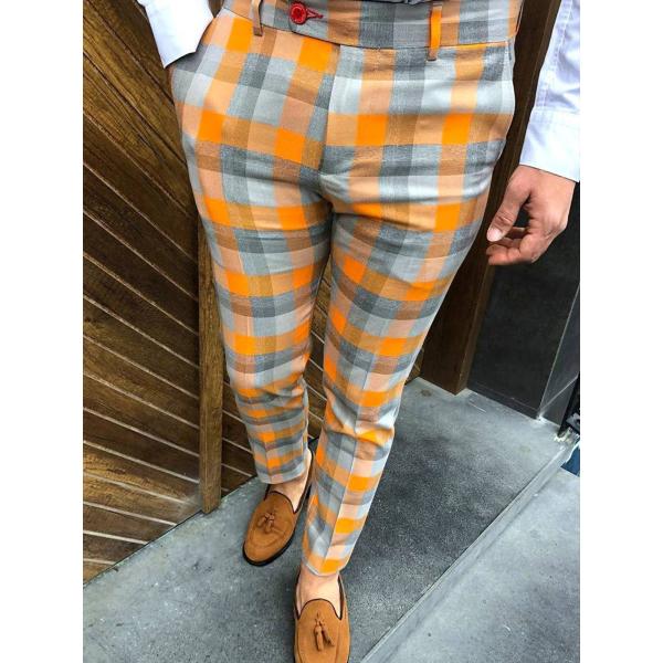 Light Wash Digital Print Polyester Trousers Multi-style Slim-fit Plaid for Casual Men