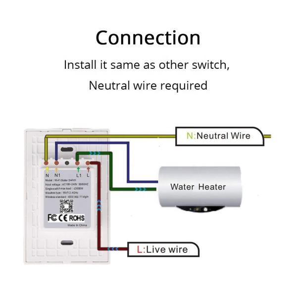 Usa Europe Touch Panel Timer Outdoor Google&Alexa Voice Control Water Heater Smart Wifi Boiler Switch