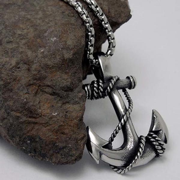 925 Silver Plated Titanium Steel Necklace with Anchor Pendant for Men(SP408)