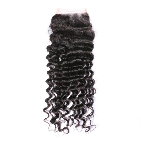 Raw Human Indian Hair Deep Wave Closure Full Density For Top Head