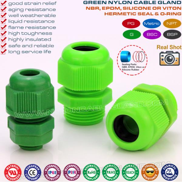 Electrical Cable Gland Green (RAL 6038), M20x1.5 (Ø 6-12mm), Nylon 6 (PA6), IP68 / IP69K