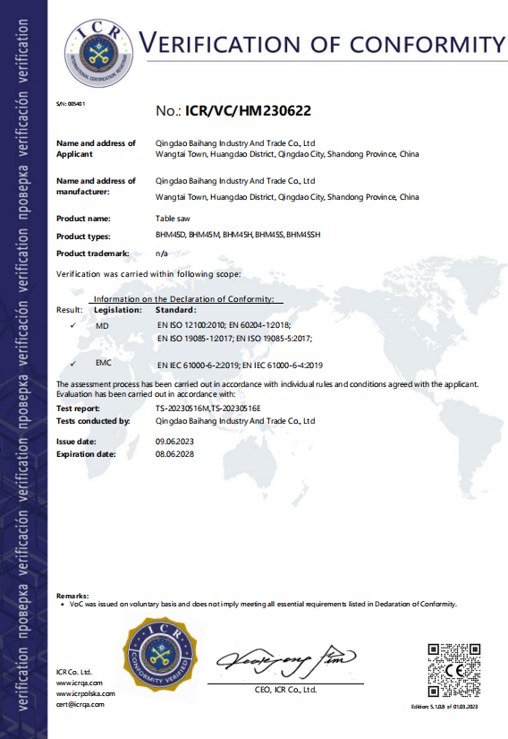 Qingdao Baihang Industry and Trade Co., Ltd Certifications
