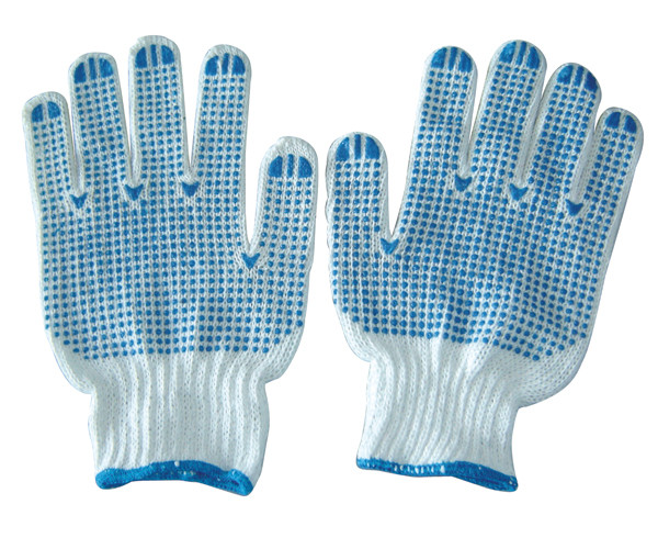Double Side PVC Dotted Cotton Gloves 10 Gauge Bleached Cotton Impact Gloves