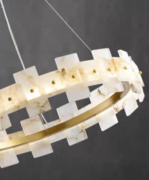 Décoration de la maison Cercle LED Luxe Modern Pendant Light Chandelier Alabaster Produits d'éclairage