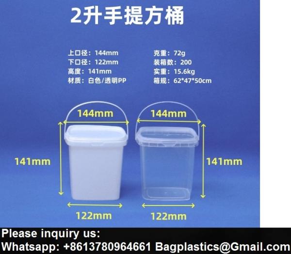 Food storage Quart Square Bucket Utility Small Pail With Handle Sturdy Pail Organizer For House Cleaning Storage Livestock Feeding Car Washing Food Storage, with Lids(Clear)