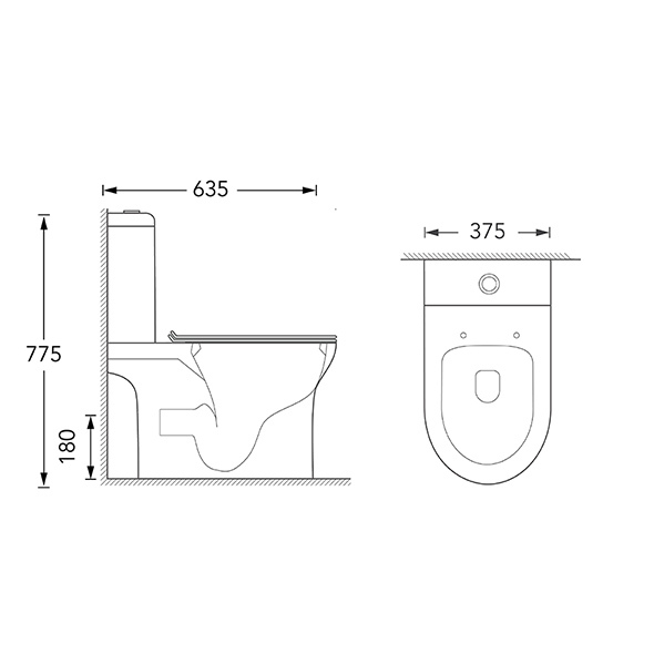 Water Efficient Two Piece Toilets 375x635x775mm Ceramic WC Toilet White For Bathroom