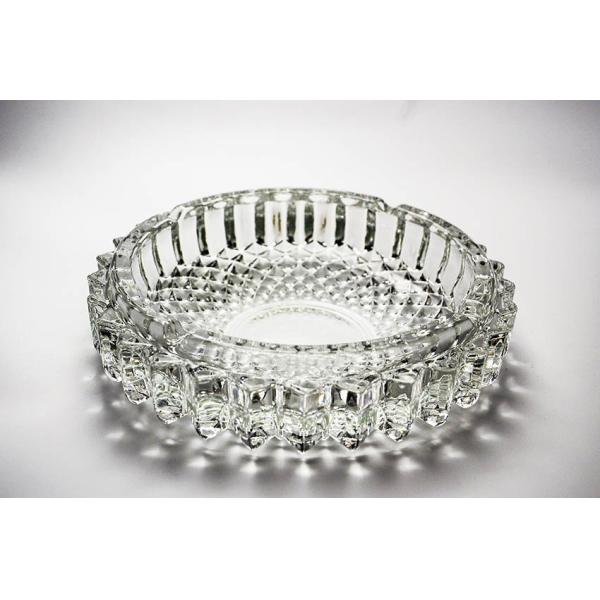 Diamond Cut Crystal Glass Cigarette Ashtray 7.6 Inch Stackable For Easy Storage